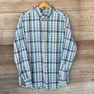 Barbour Men's Blue and Green Checkered Shirt